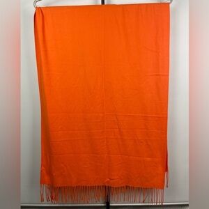Reemonde Orange Soft Twill Wrap Rectangular Scarf with Fringe Hem